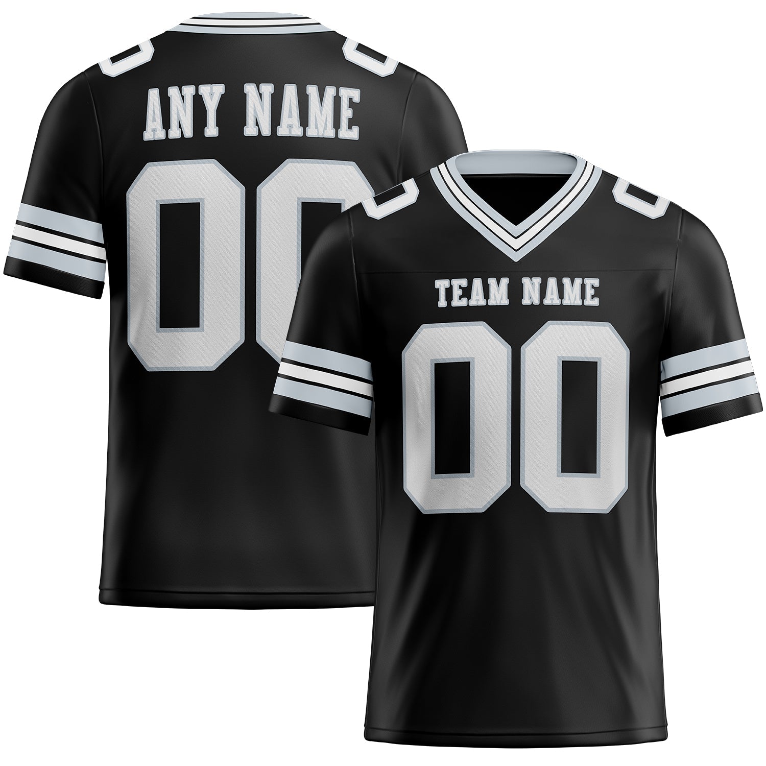 Custom Black White-Silver Authentic Football Jersey - Main View