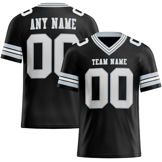 Custom Black White-Silver Authentic Football Jersey - Main View