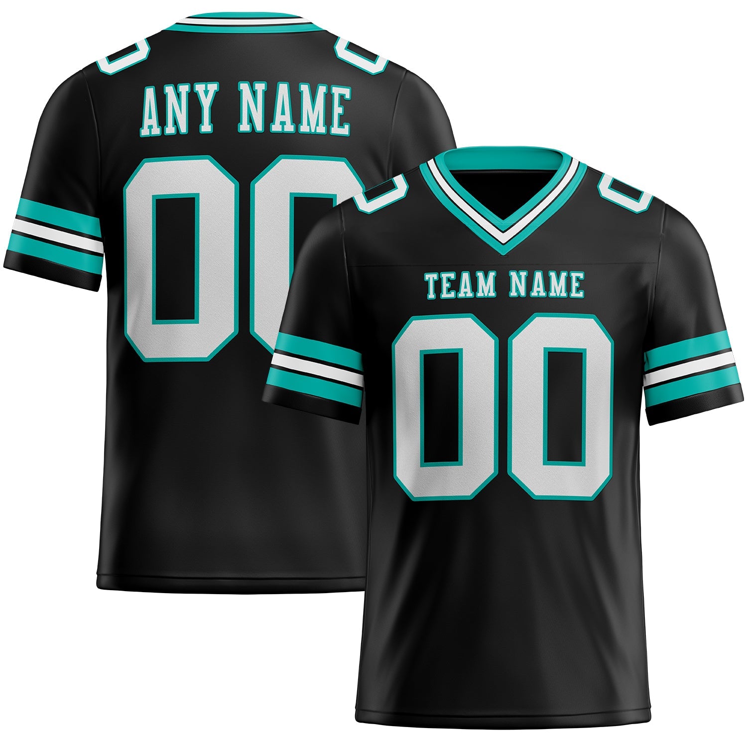 Custom Black White-Aqua Authentic Football Jersey - Main View