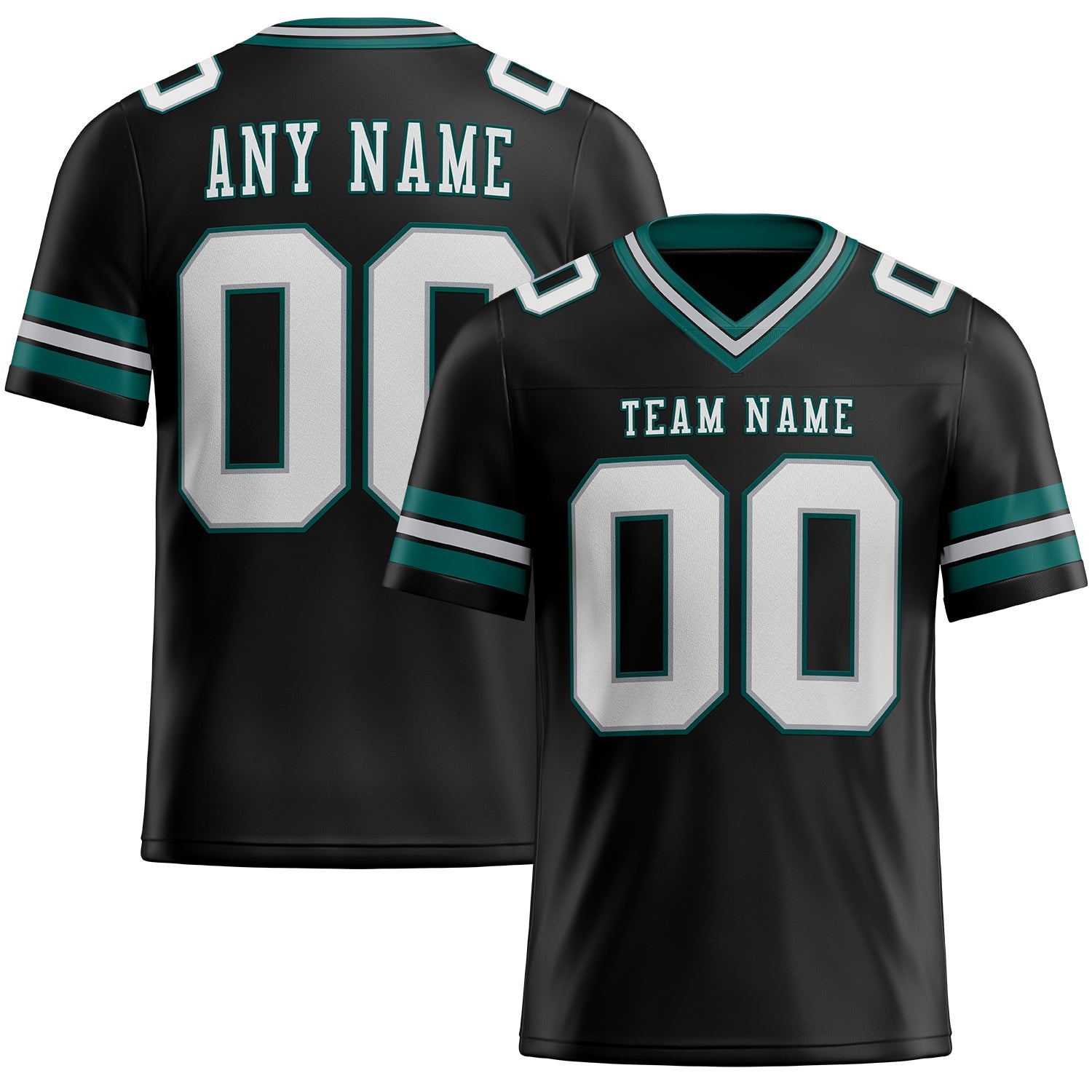 Custom Black White Gray-Midnight Green Authentic Football Jersey - Main View