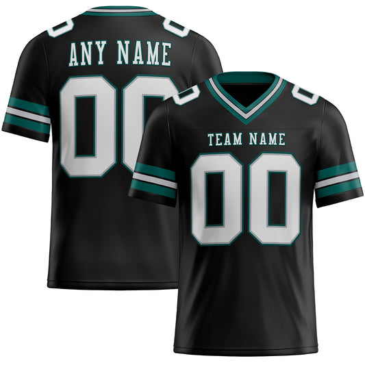 Custom Black White Gray-Midnight Green Authentic Football Jersey - Main View