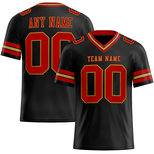 Custom Black Red-Old Gold Authentic Football Jersey - Main View