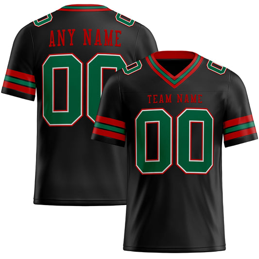 Custom Black Kelly Green-Red Authentic Football Jersey - Main View