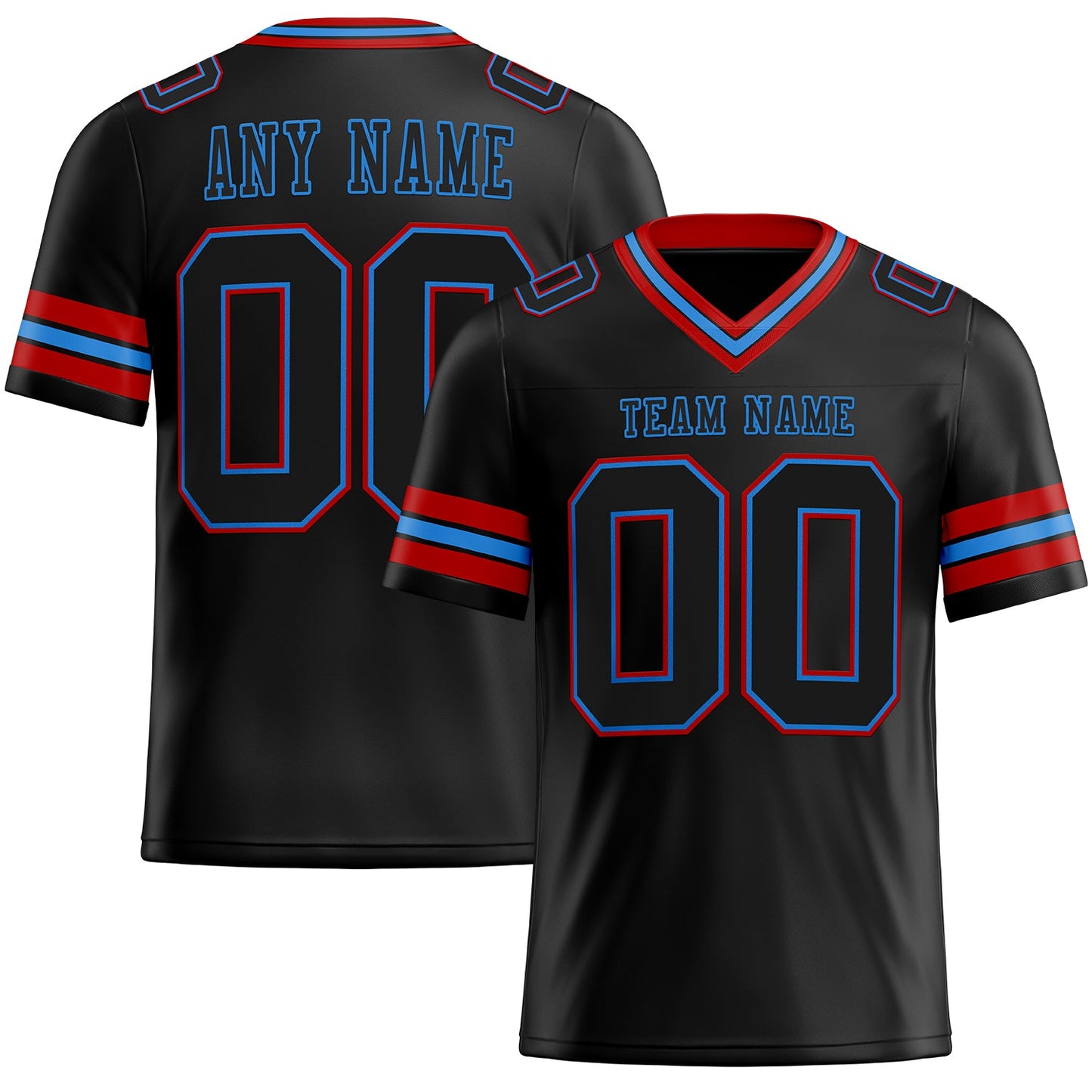 Custom Black Powder Blue-Red Authentic Football Jersey - Main View