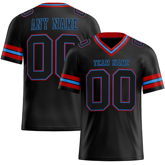 Custom Black Powder Blue-Red Authentic Football Jersey - Main View