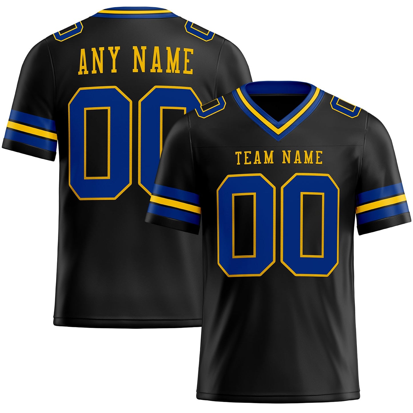 Custom Black Royal-Yellow Authentic Football Jersey - Main View