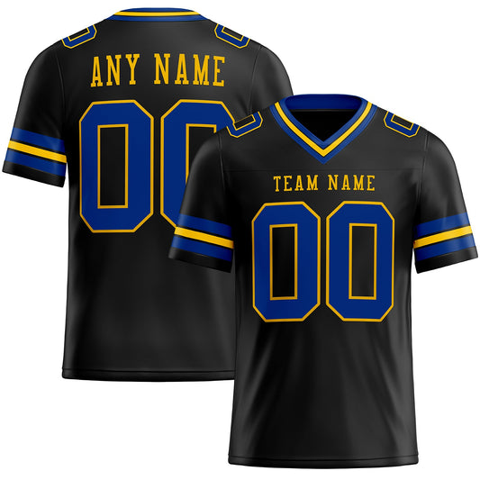 Custom Black Royal-Yellow Authentic Football Jersey - Main View