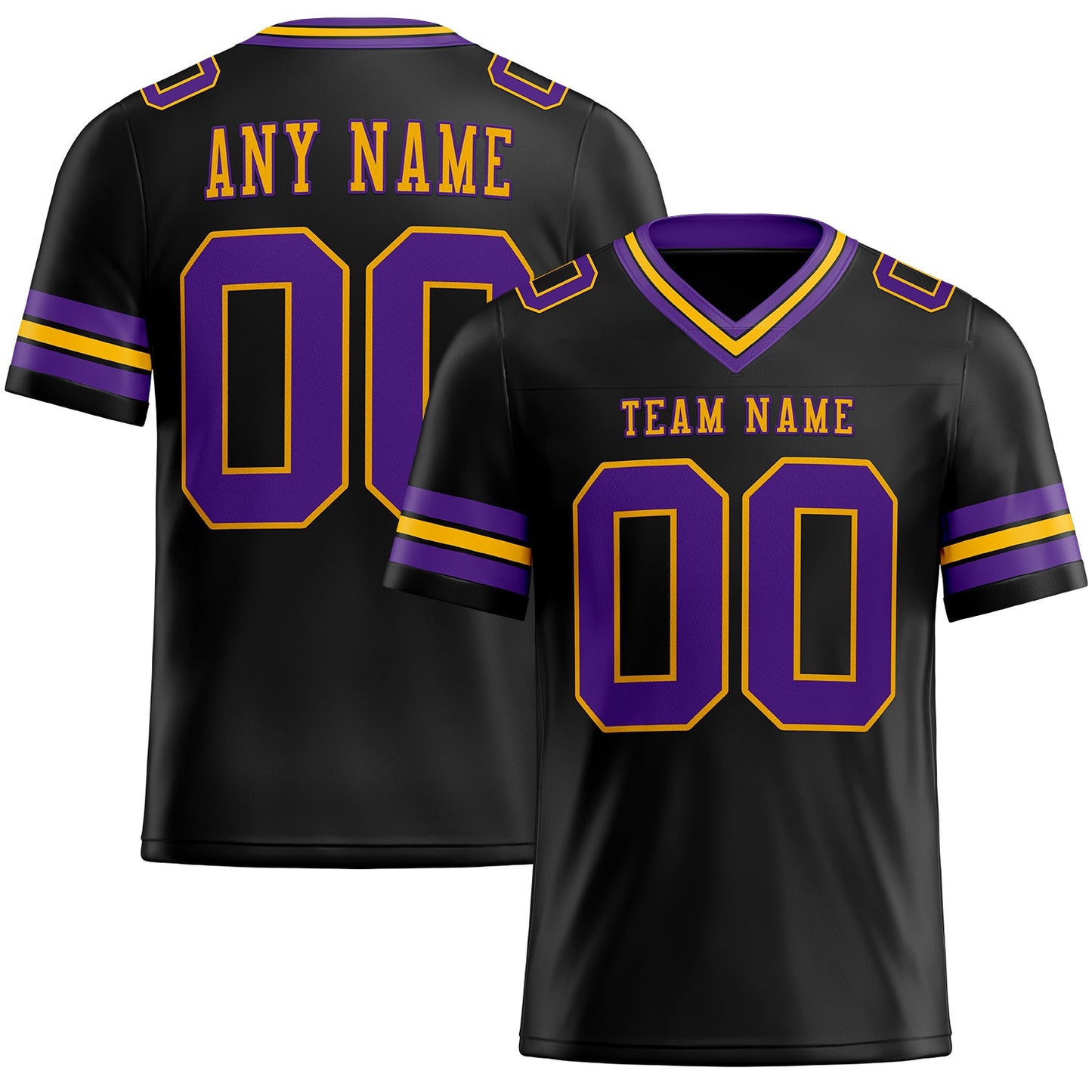 Custom Black Purple-Gold Authentic Football Jersey - Main View