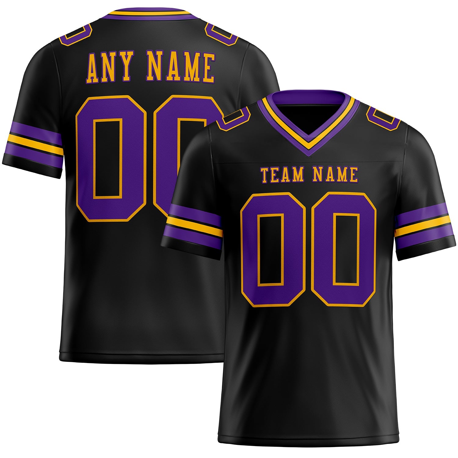 Custom Black Purple-Gold Authentic Football Jersey - Main View