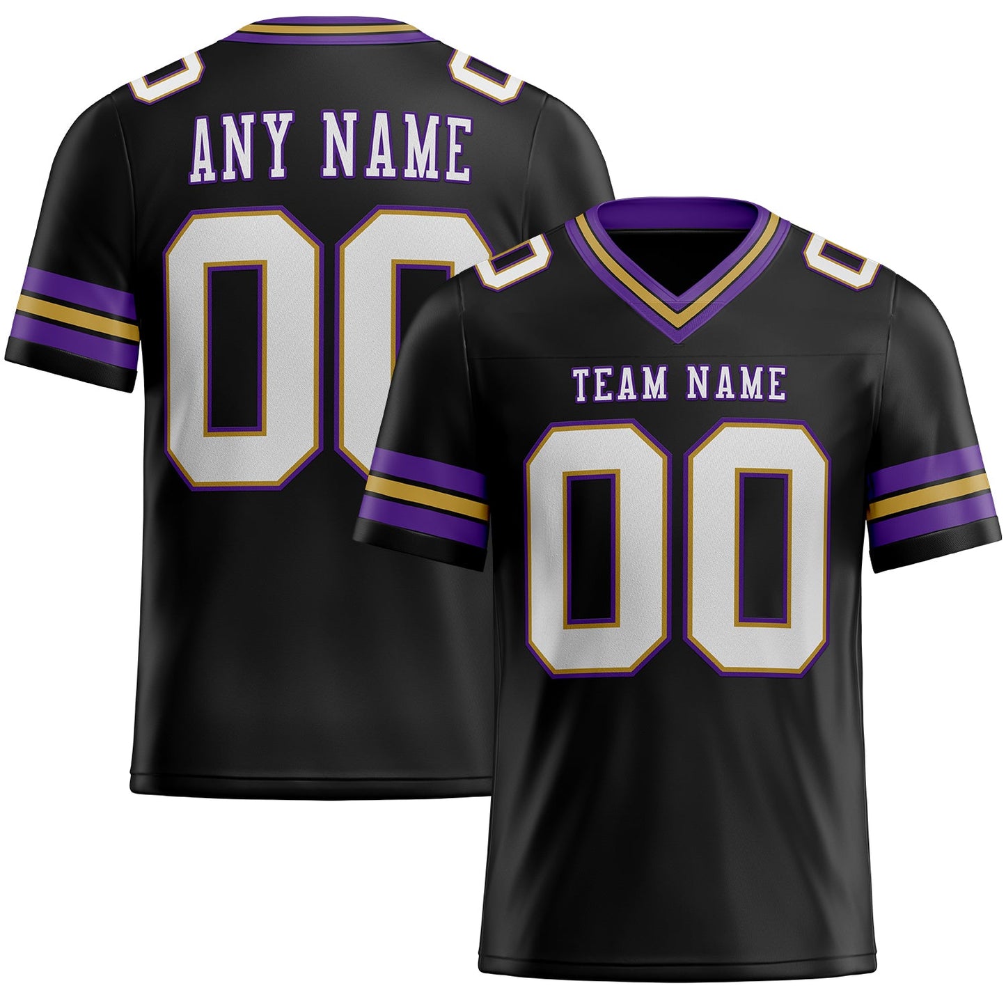 Custom Black White Old Gold-Purple Authentic Football Jersey - Main View