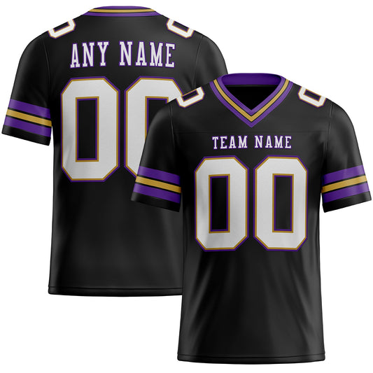 Custom Black White Old Gold-Purple Authentic Football Jersey - Main View