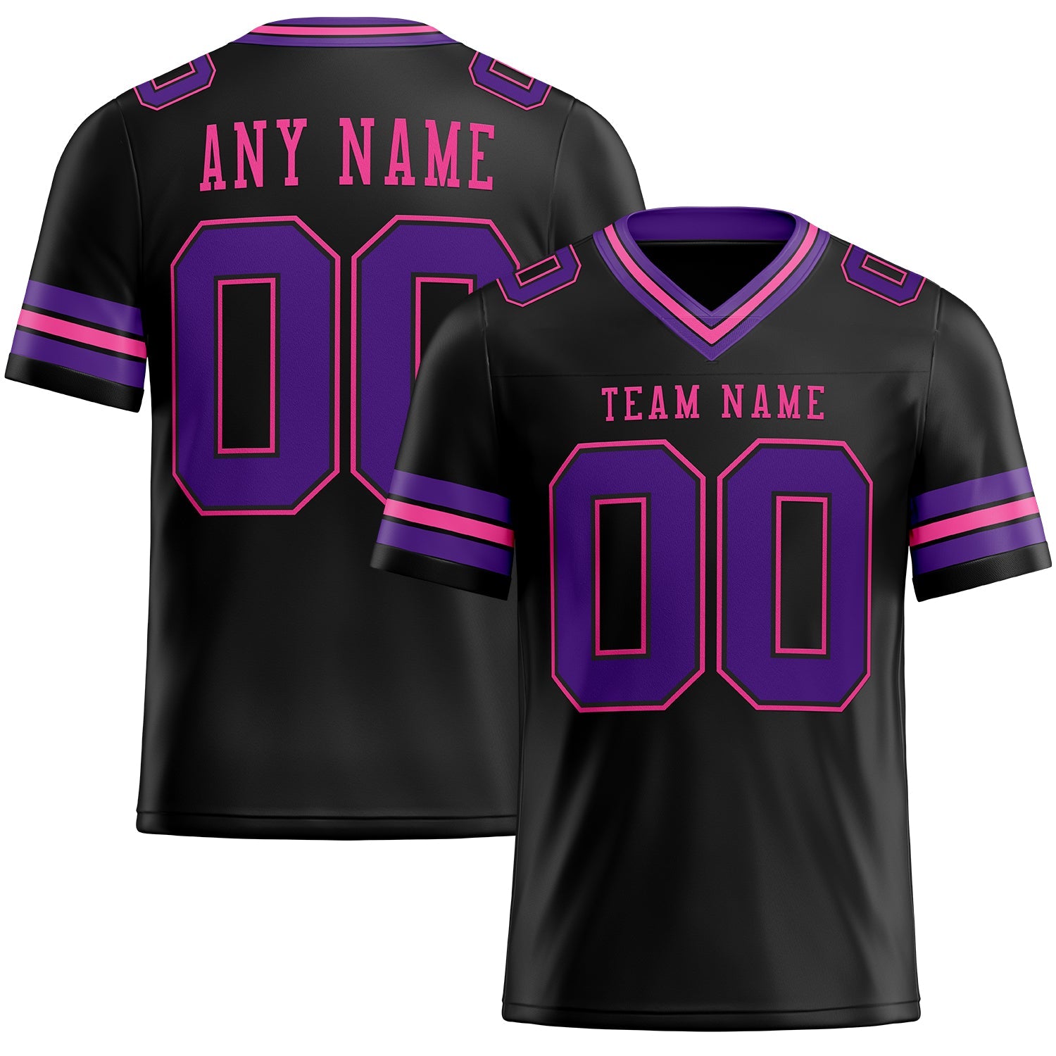 Custom Black Purple-Pink Authentic Football Jersey - Main View