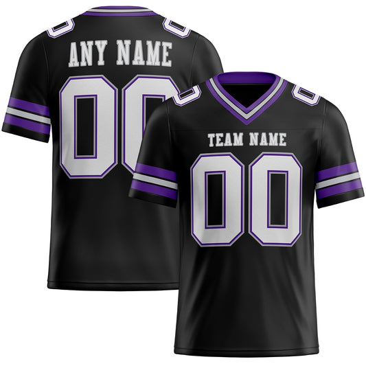 Custom Black White Purple-Gray Authentic Football Jersey - Main View
