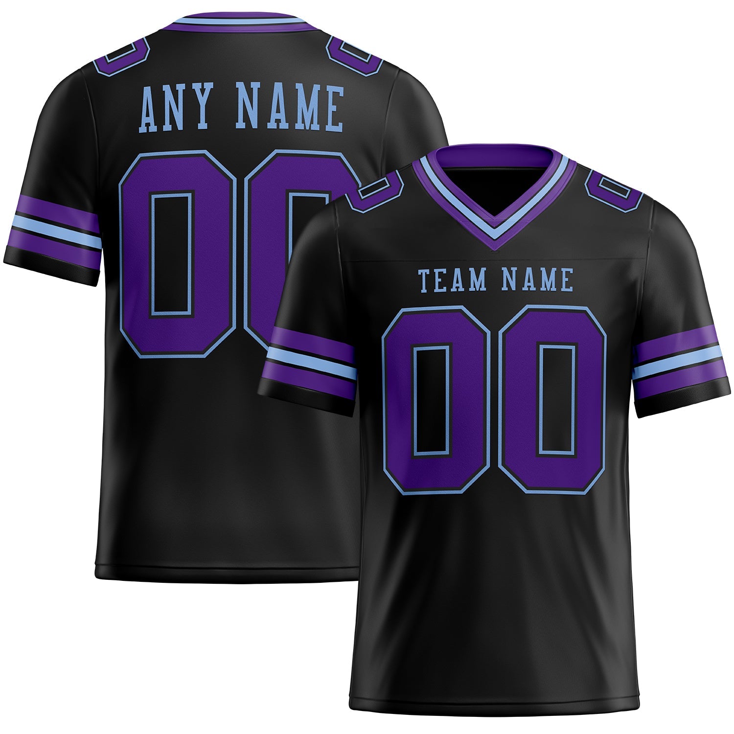 Custom Black Purple-Light Blue Authentic Football Jersey - Main View