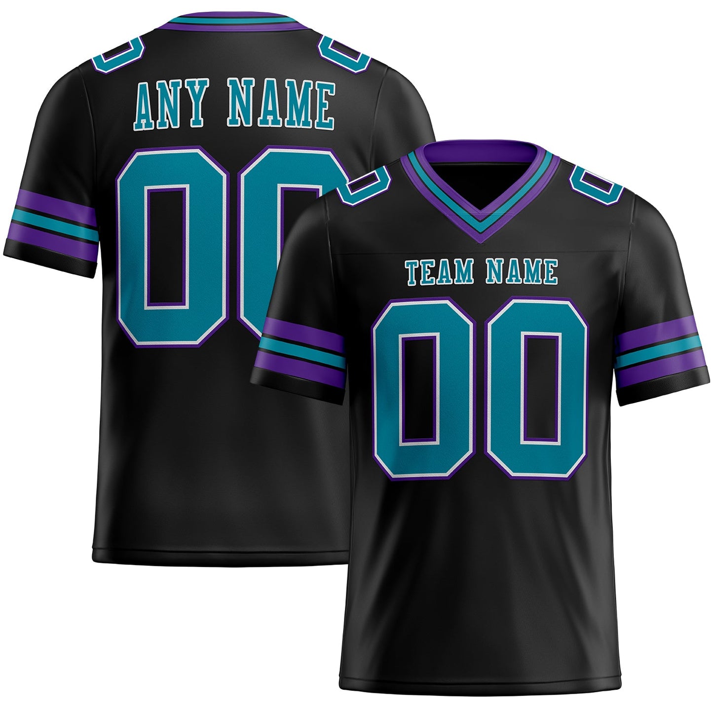 Custom Black Teal-Purple Authentic Football Jersey - Main View