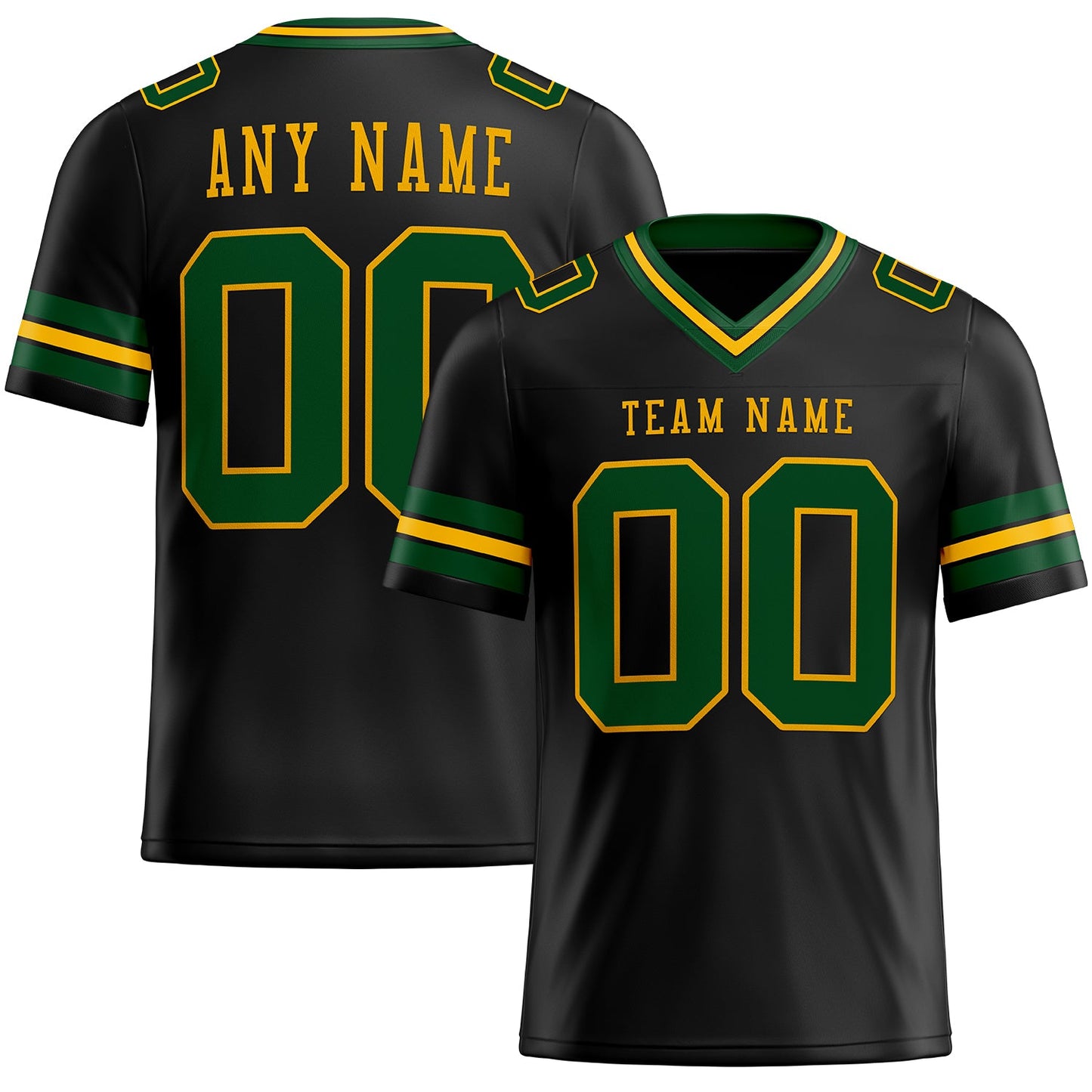 Custom Black Green-Gold Authentic Football Jersey - Main View