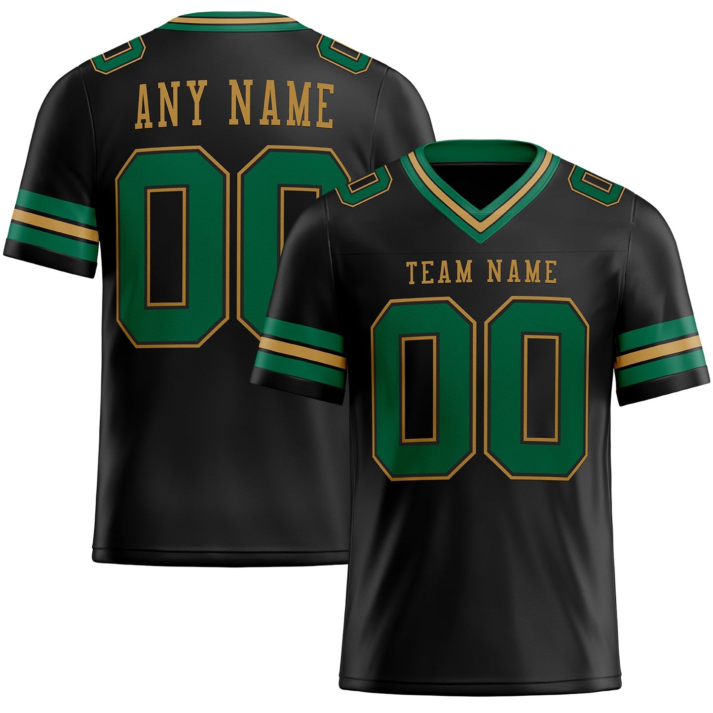 Custom Black Kelly Green-Old Gold Authentic Football Jersey - Main View