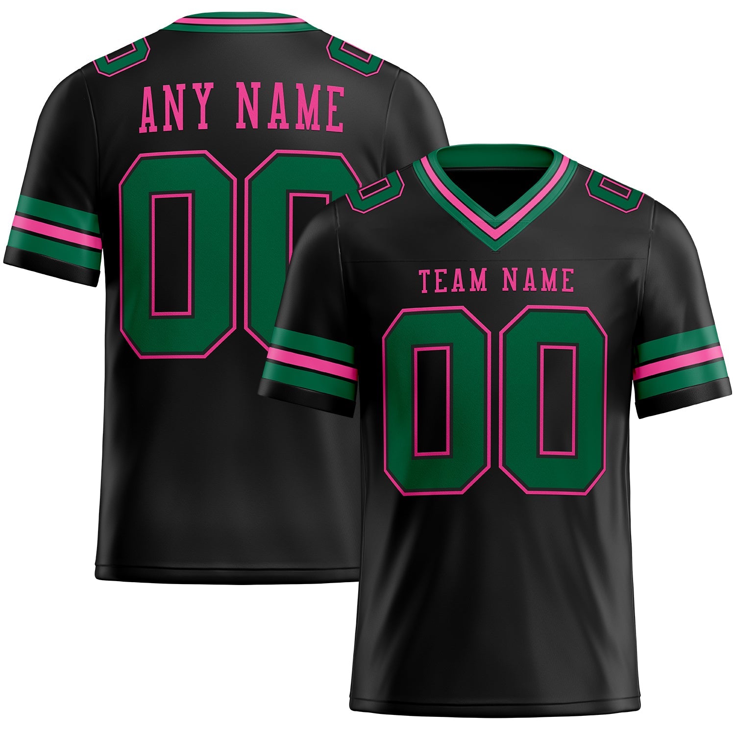 Custom Black Kelly Green-Pink Authentic Football Jersey - Main View