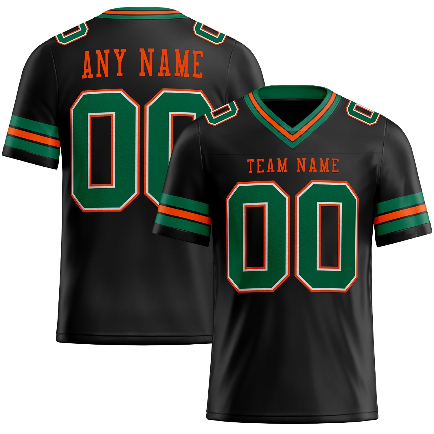 Custom Black Kelly Green-Orange Authentic Football Jersey - Main View