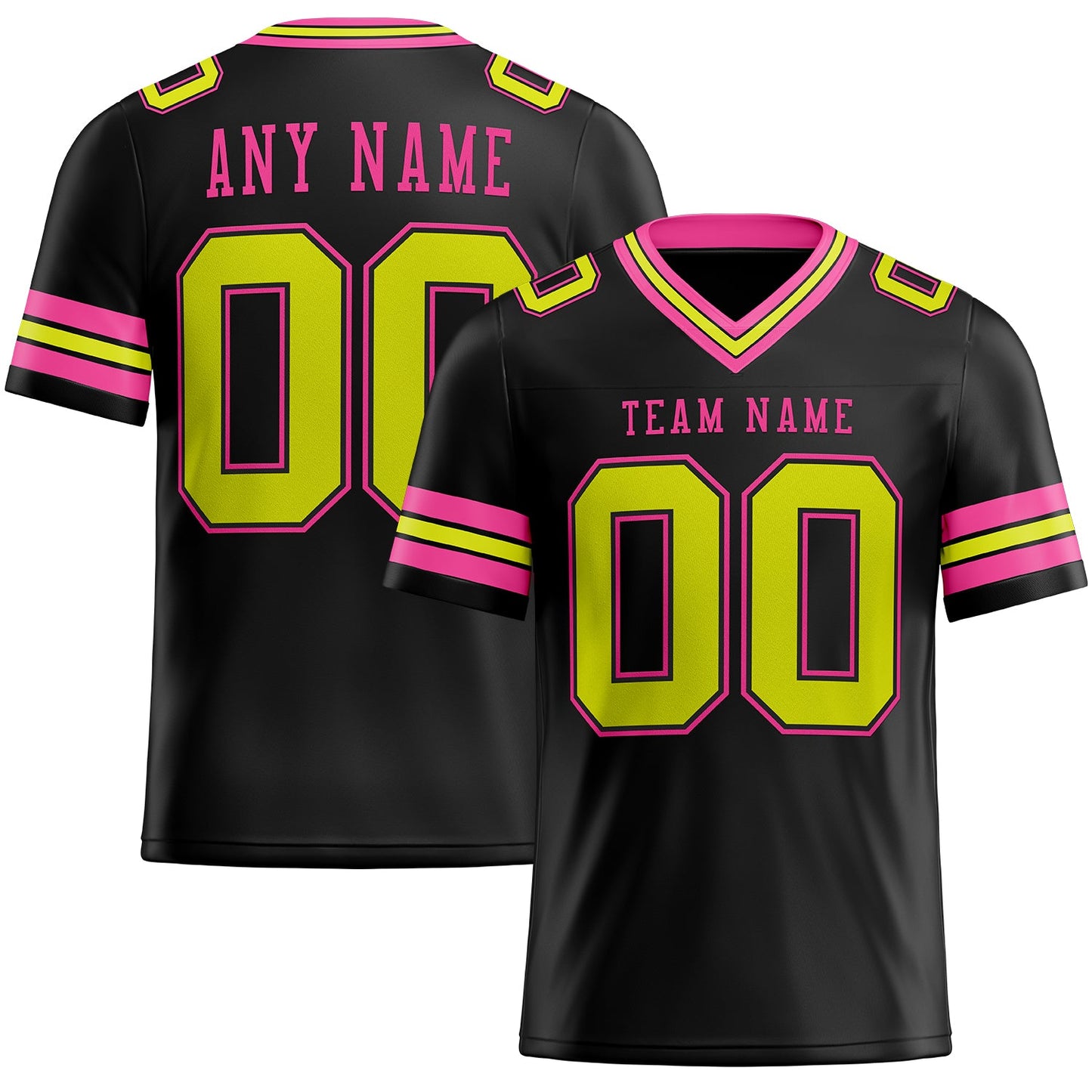Custom Black Neon Yellow-Pink Authentic Football Jersey - Main View