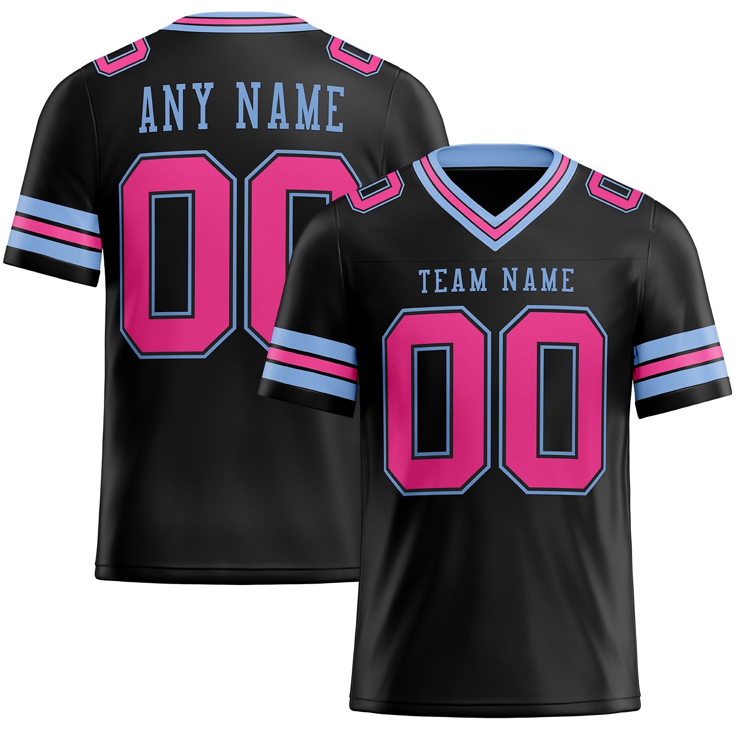 Custom Black Pink-Light Blue Authentic Football Jersey - Main View