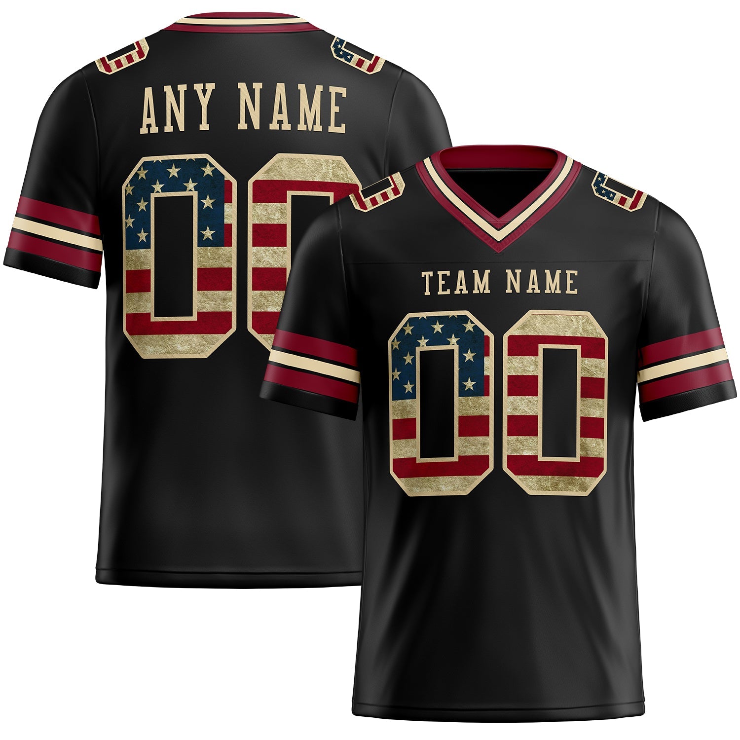 Custom Black Vintage USA Flag Crimson-City Cream Authentic Football Jersey - Main View