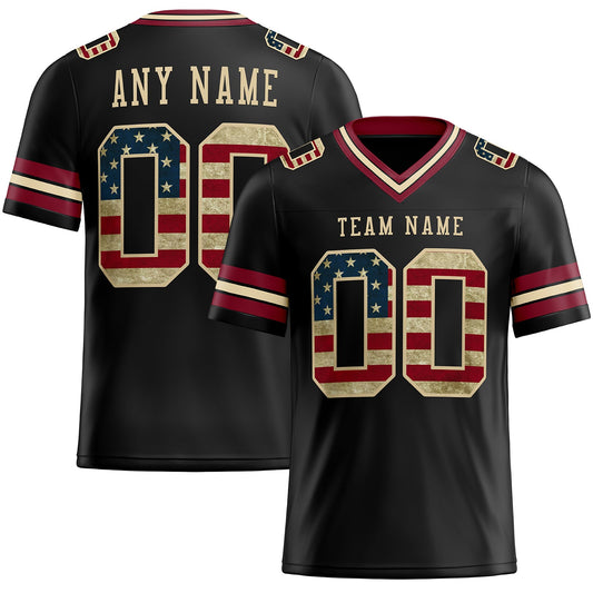 Custom Black Vintage USA Flag Crimson-City Cream Authentic Football Jersey - Main View