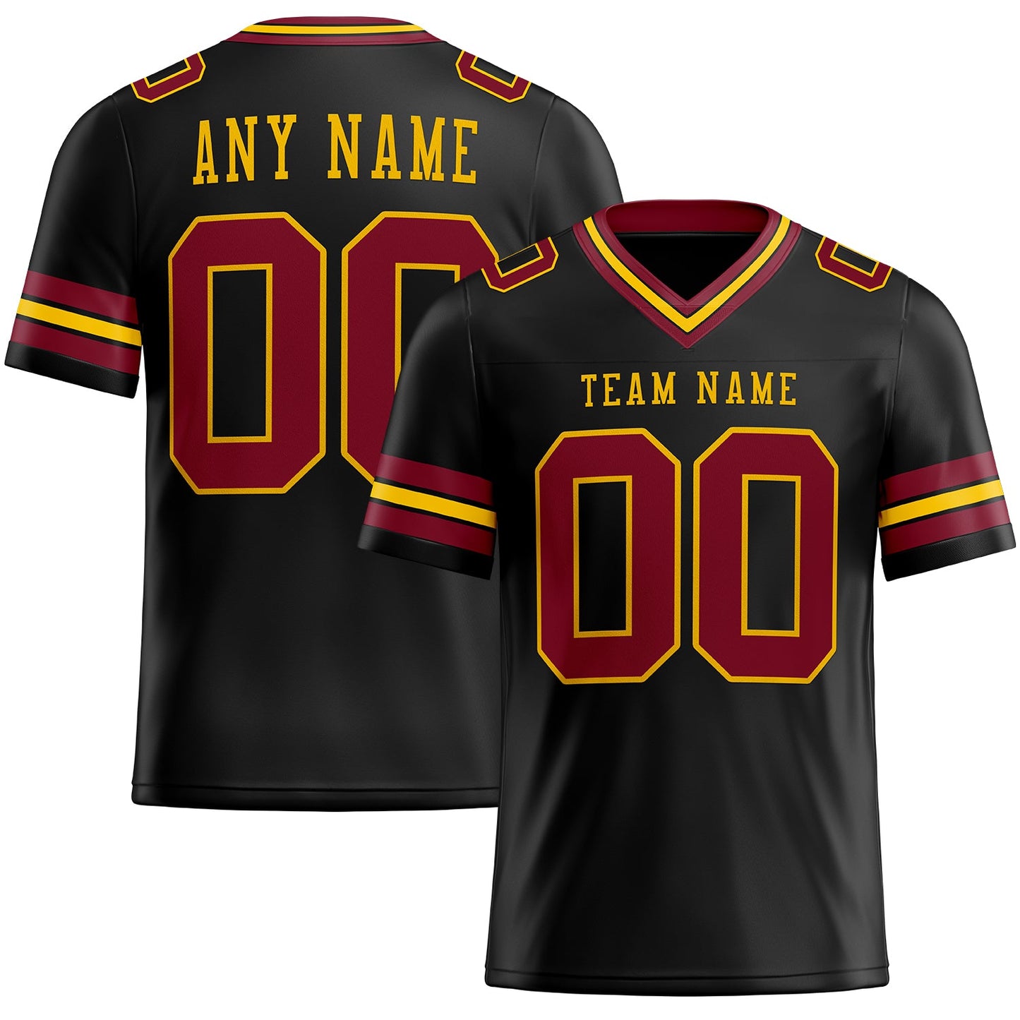 Custom Black Crimson-Gold Authentic Football Jersey - Main View