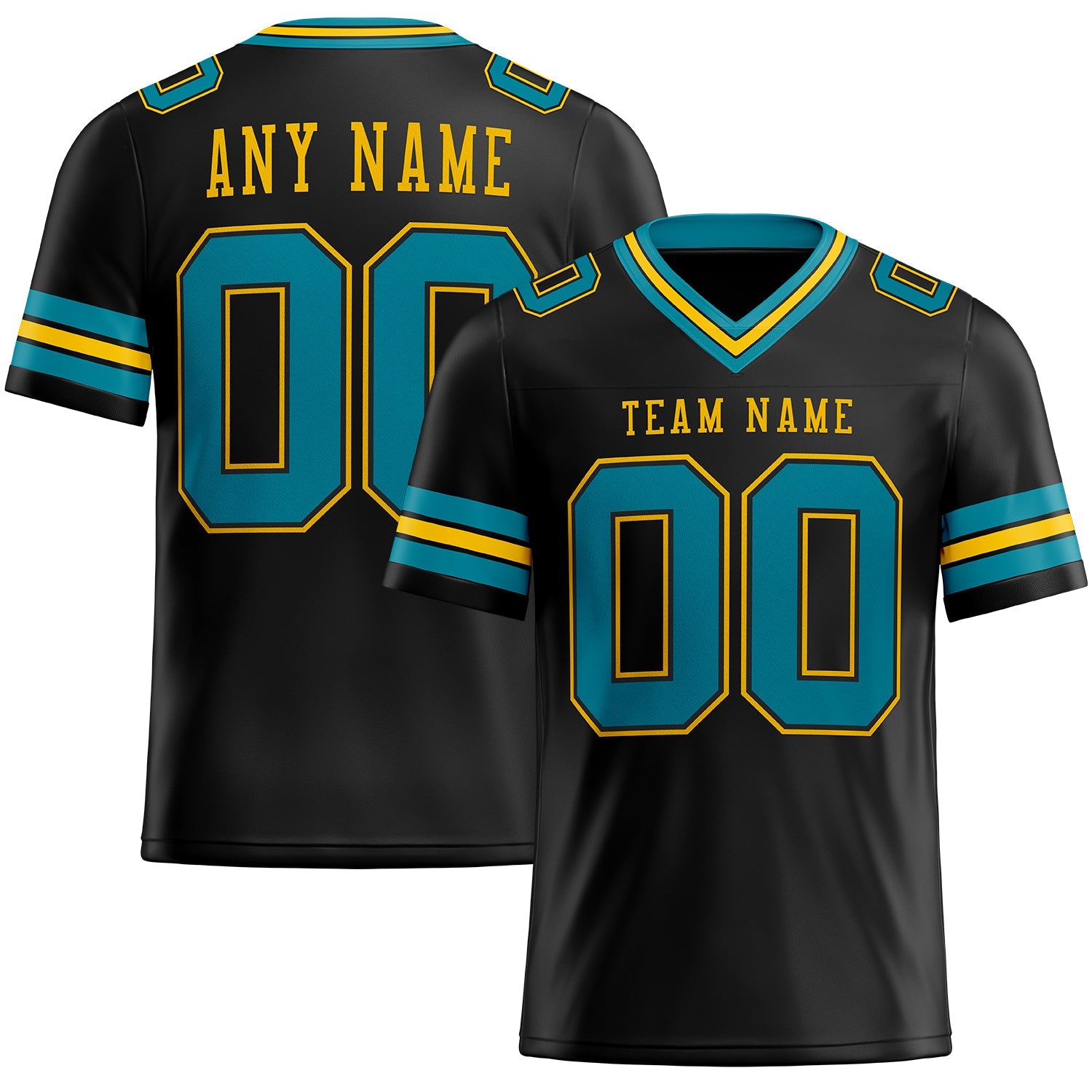 Custom Black Teal-Yellow Authentic Football Jersey - Main View