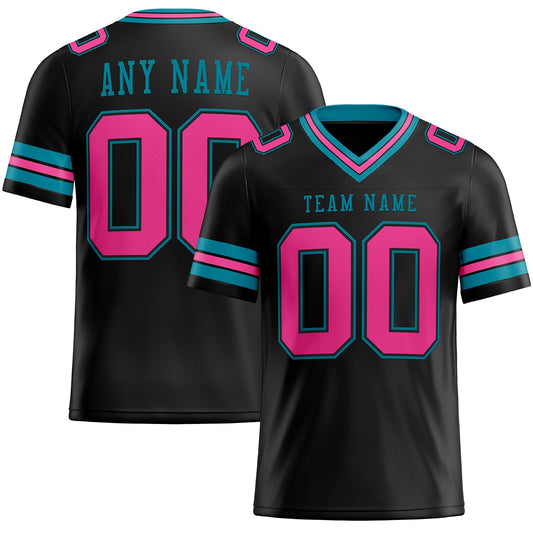 Custom Black Pink-Teal Authentic Football Jersey - Main View