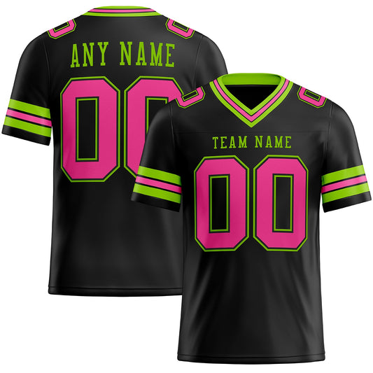 Custom Black Pink-Neon Green Authentic Football Jersey - Main View