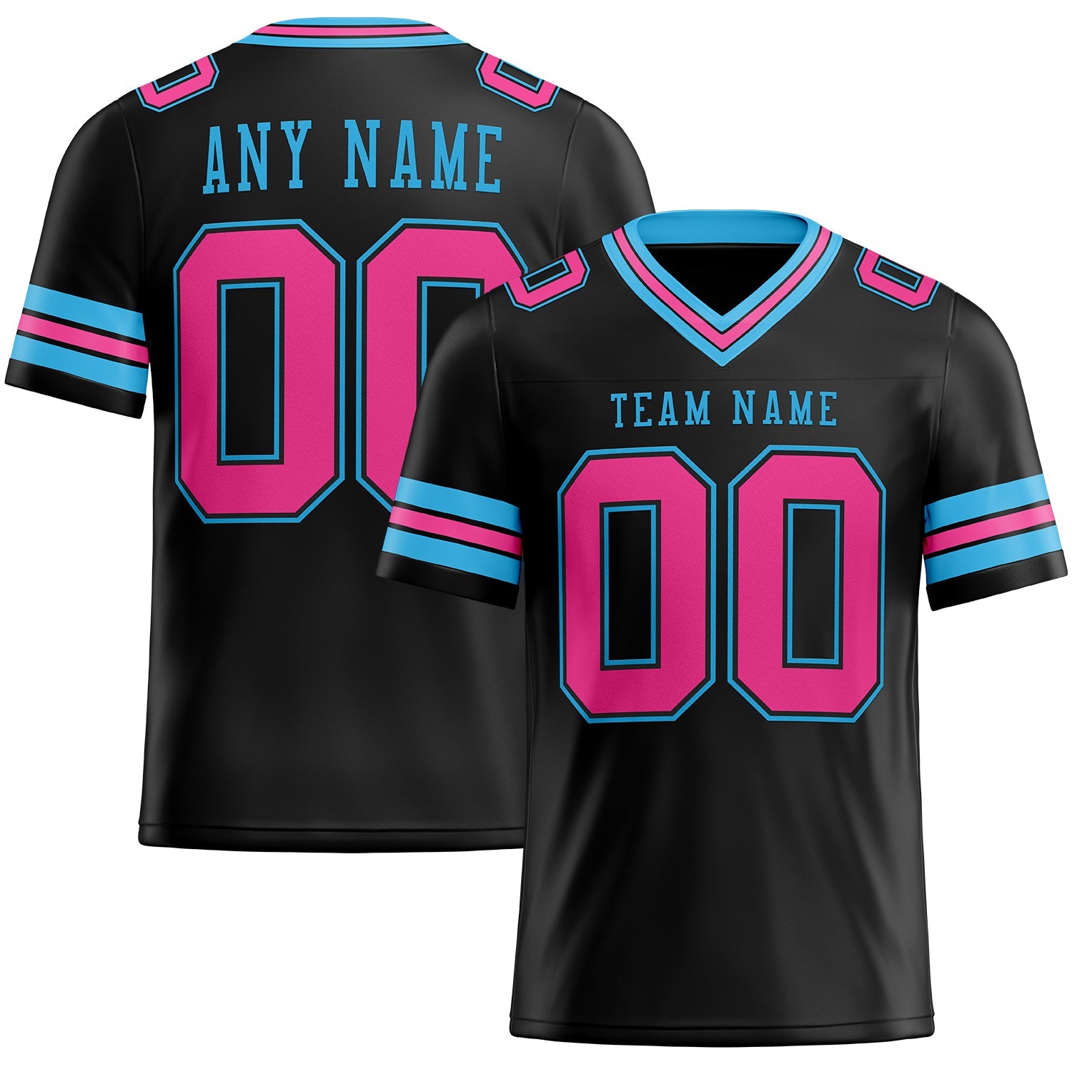 Custom Black Pink-Sky Blue Authentic Football Jersey - Main View