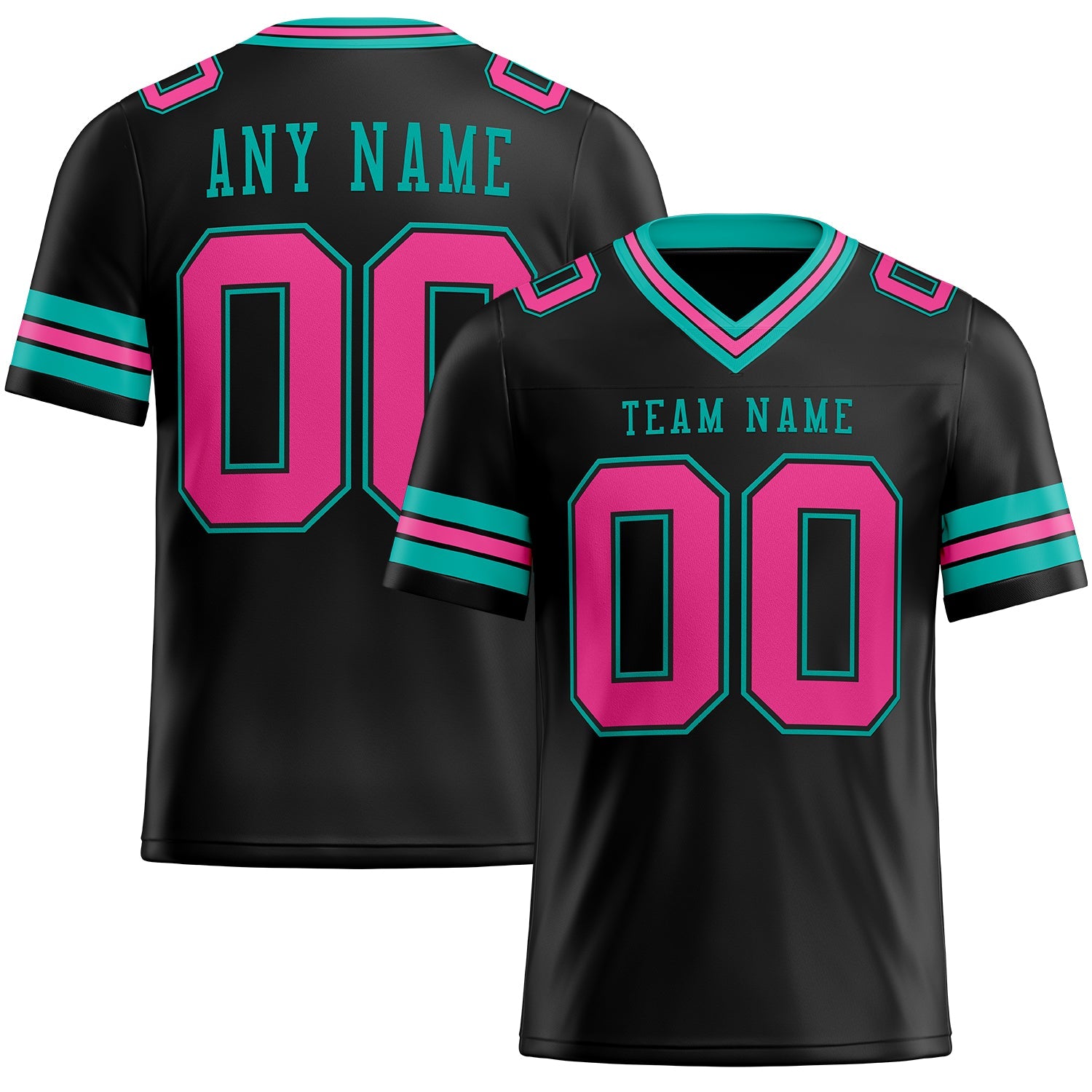 Custom Black Pink-Aqua Authentic Football Jersey - Main View