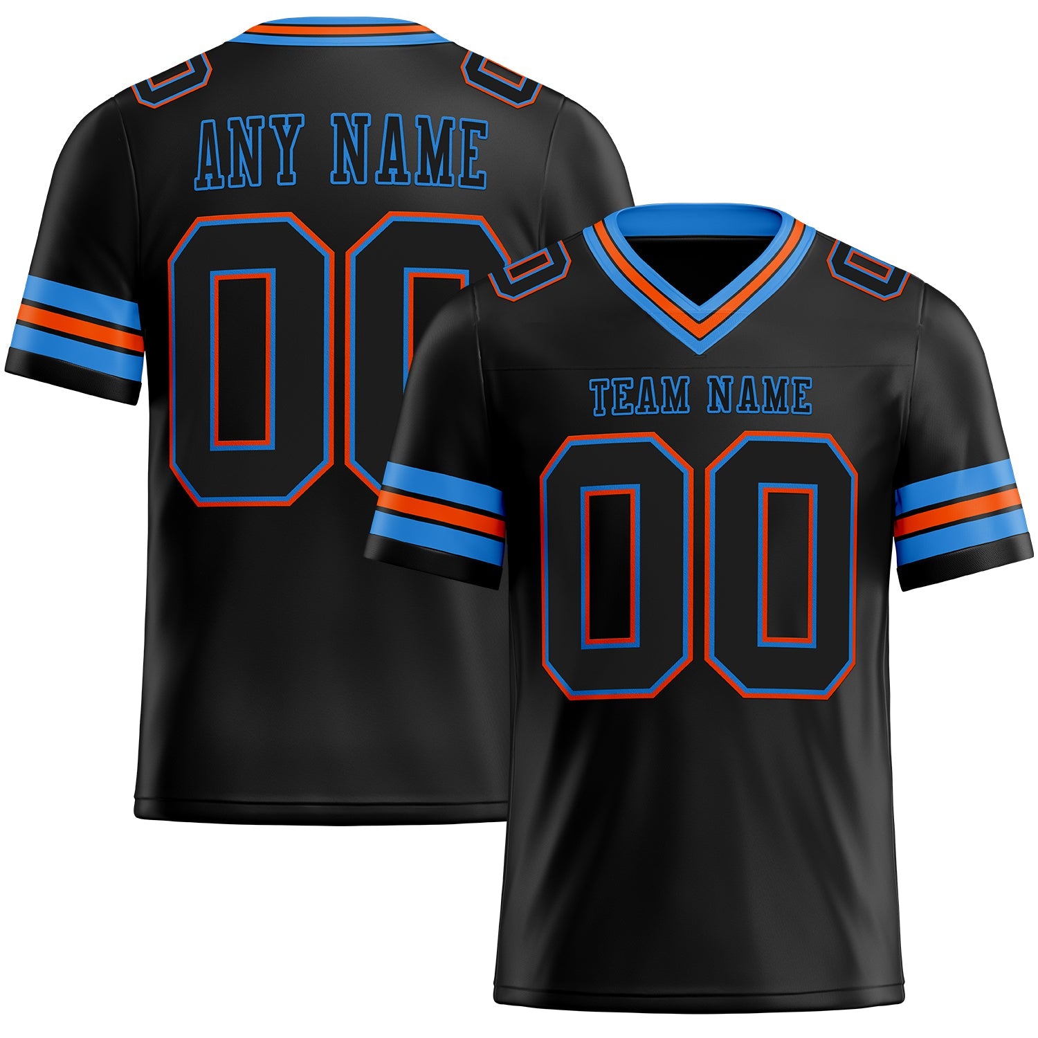 Custom Black Powder Blue-Orange Authentic Football Jersey - Main View