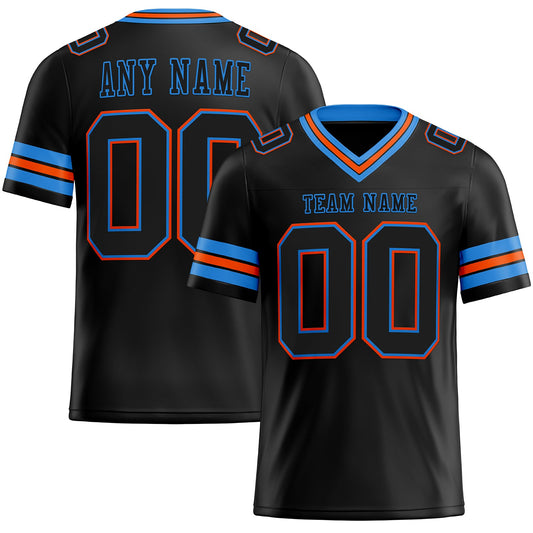 Custom Black Powder Blue-Orange Authentic Football Jersey - Main View