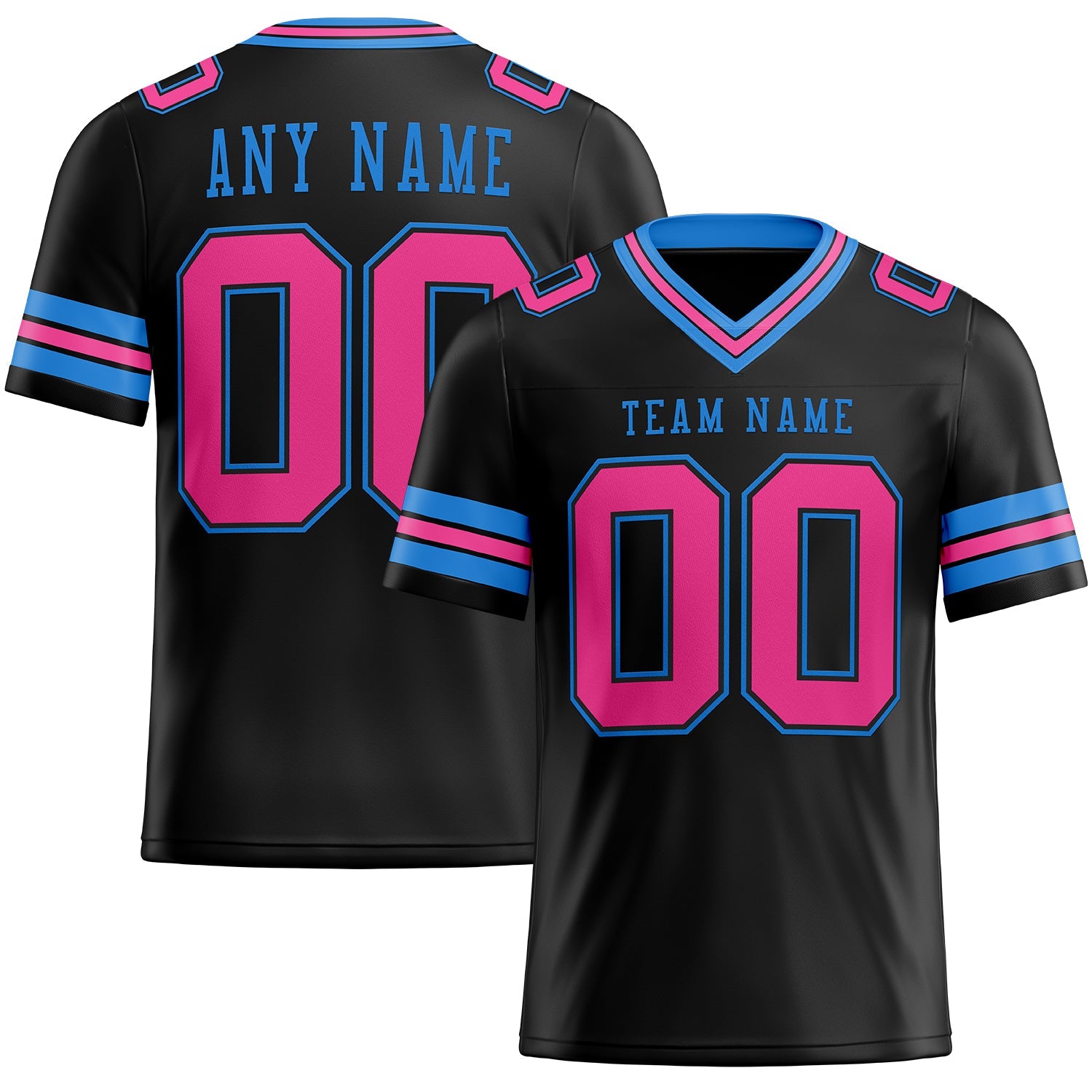 Custom Black Pink-Powder Blue Authentic Football Jersey - Main View