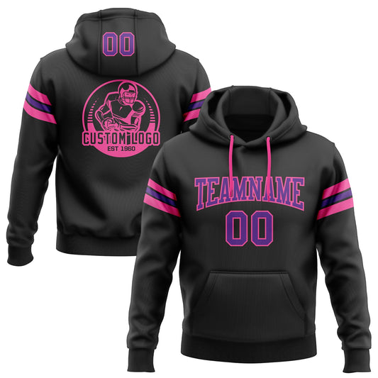 Custom Stitched Black Purple-Pink Football Pullover Sweatshirt Hoodie - Main View