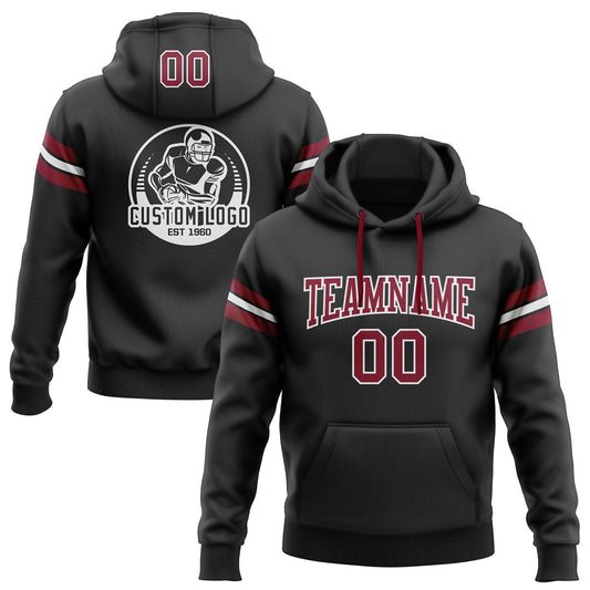Custom Stitched Black Crimson-White Football Pullover Sweatshirt Hoodie - Main View