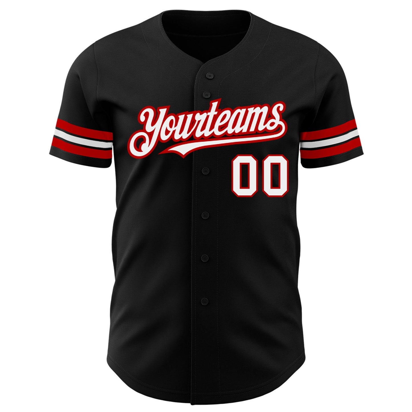 Custom Black White-Red Authentic Baseball Jersey view 2