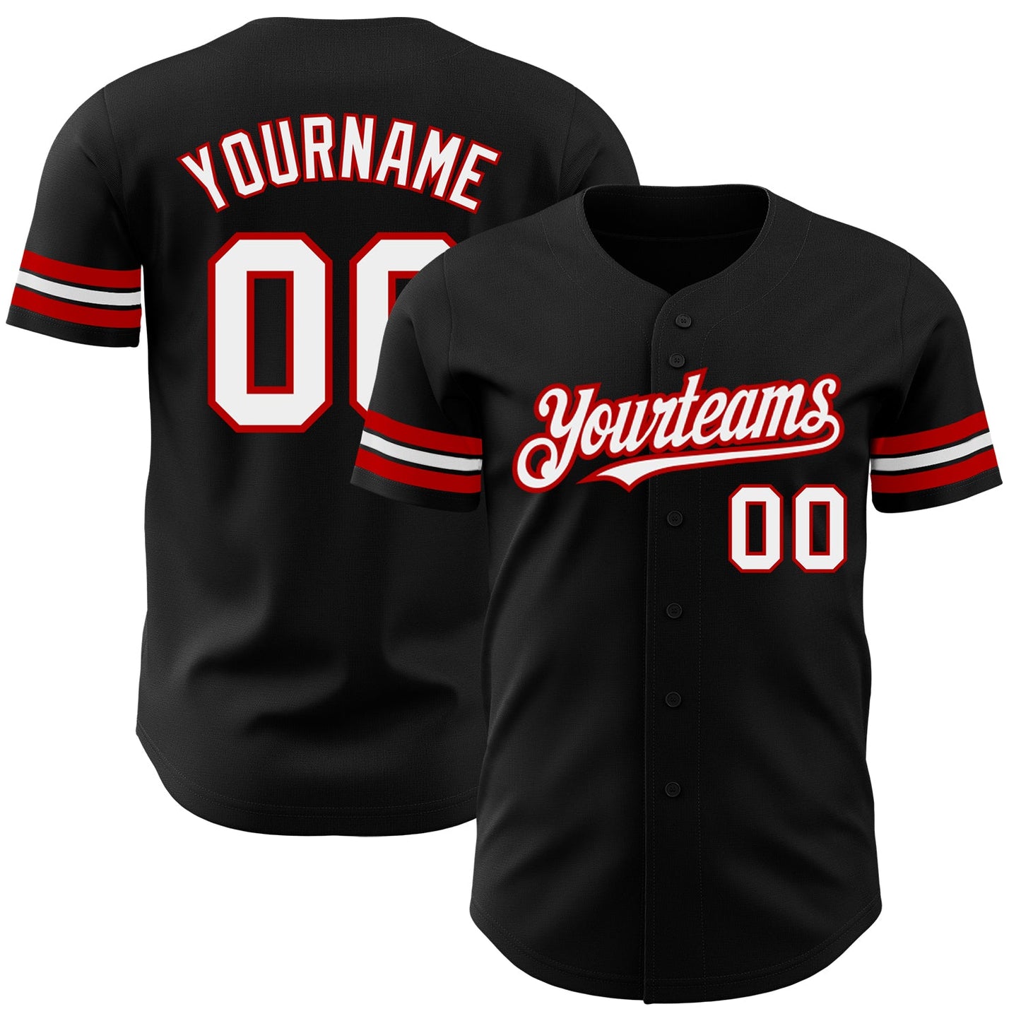 Custom Black White-Red Authentic Baseball Jersey - Main View