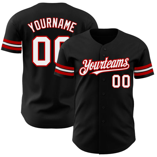 Custom Black White-Red Authentic Baseball Jersey - Main View