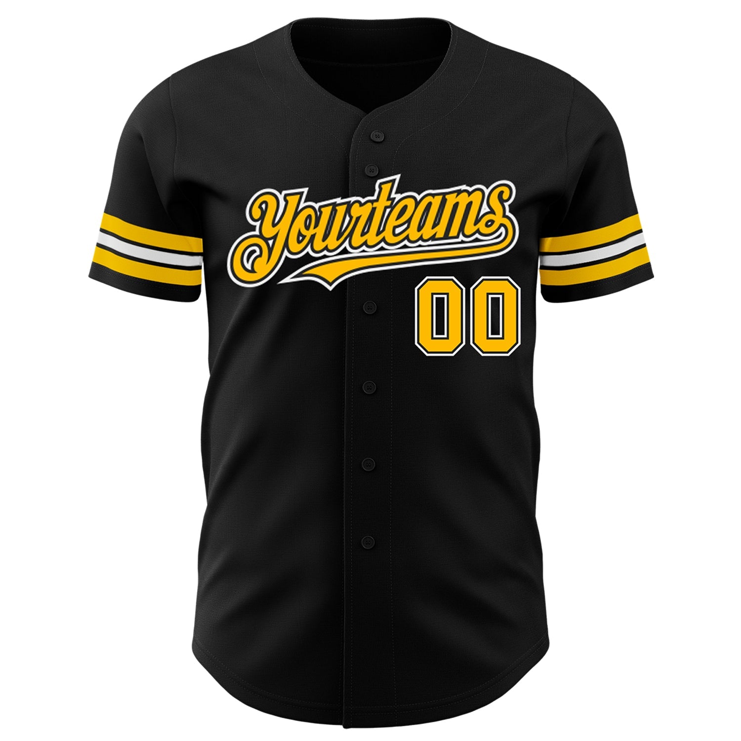 Custom Black Gold-White Authentic Baseball Jersey view 2