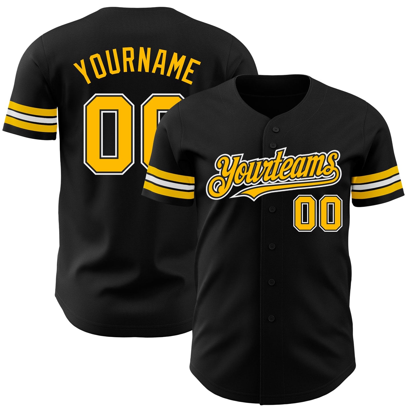 Custom Black Gold-White Authentic Baseball Jersey - Main View