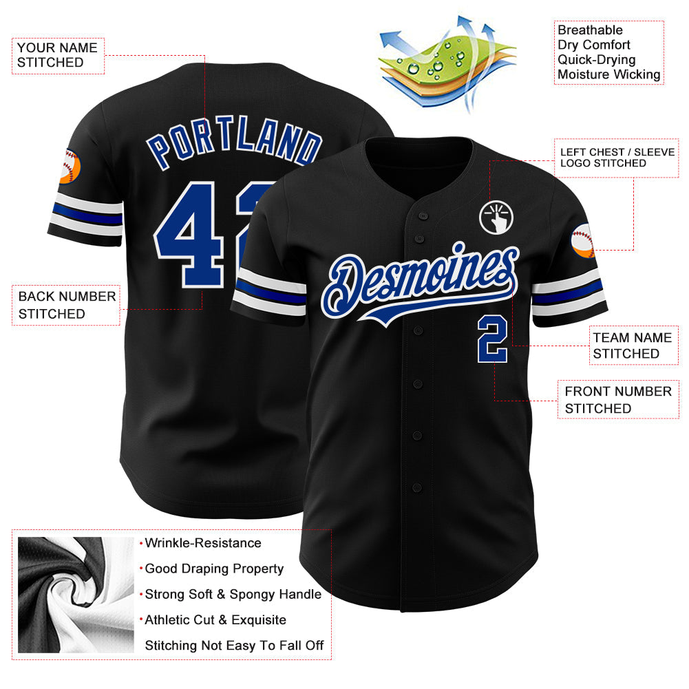 Custom Black Royal-White Authentic Baseball Jersey view 3