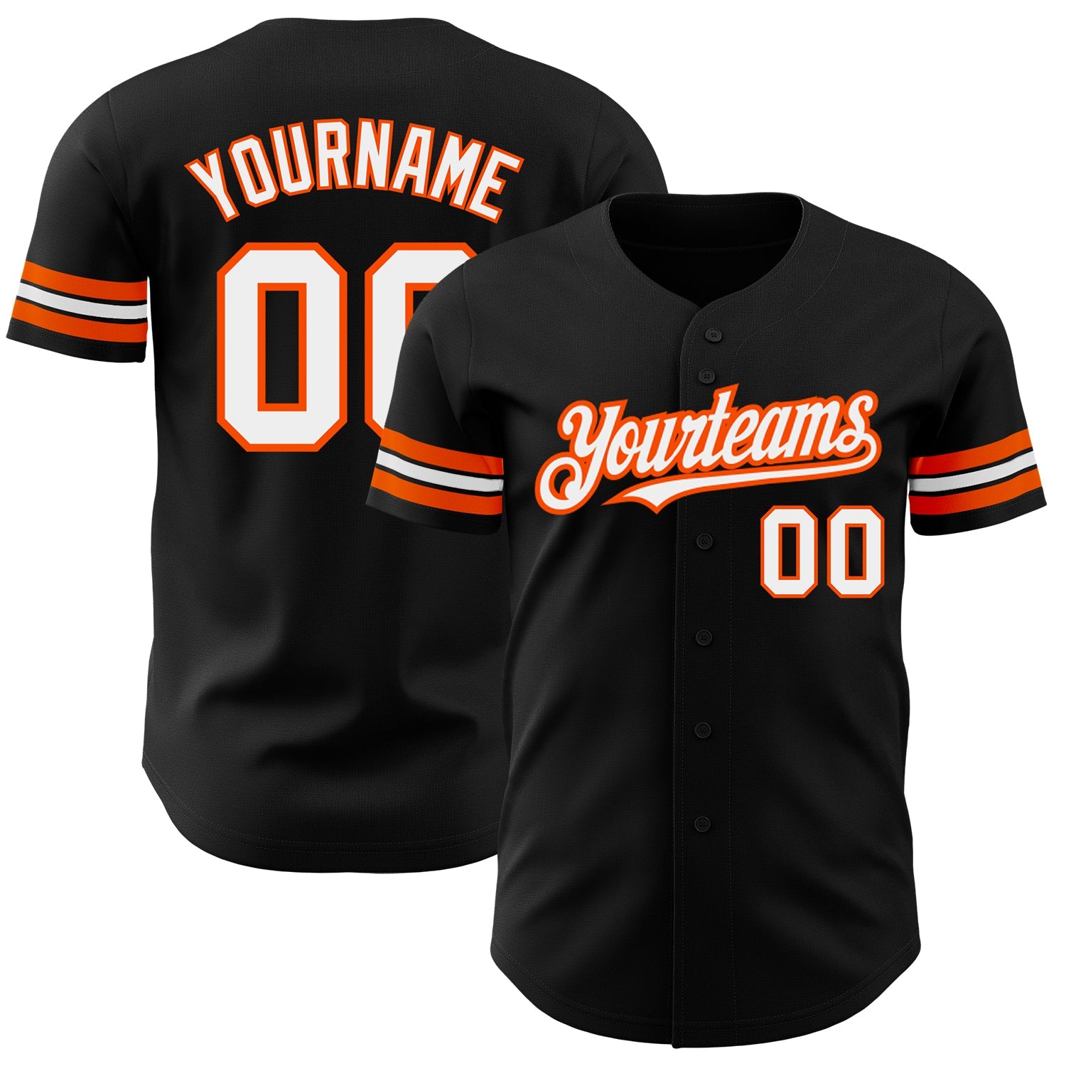 Custom Black White-Orange Authentic Baseball Jersey - Main View