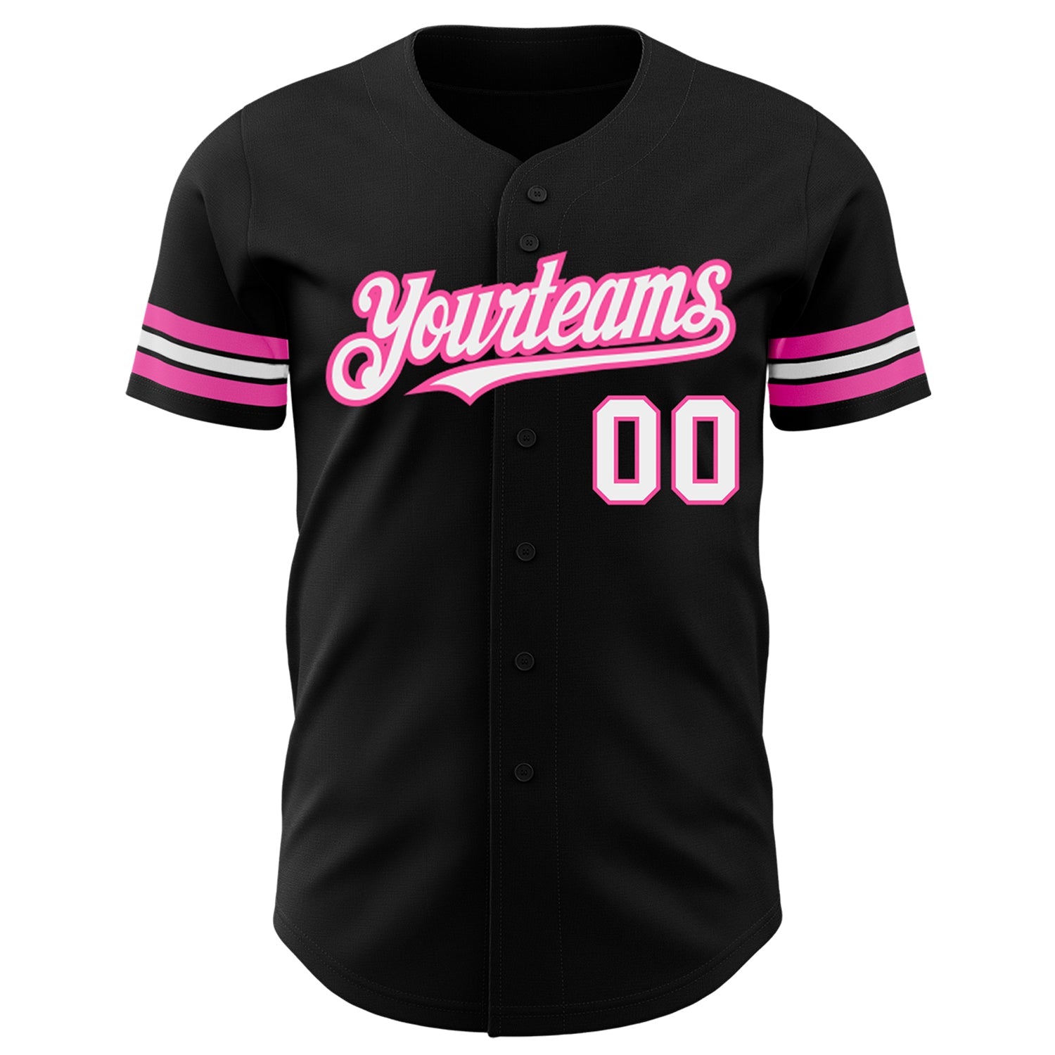 Custom Black White-Pink Authentic Baseball Jersey view 2