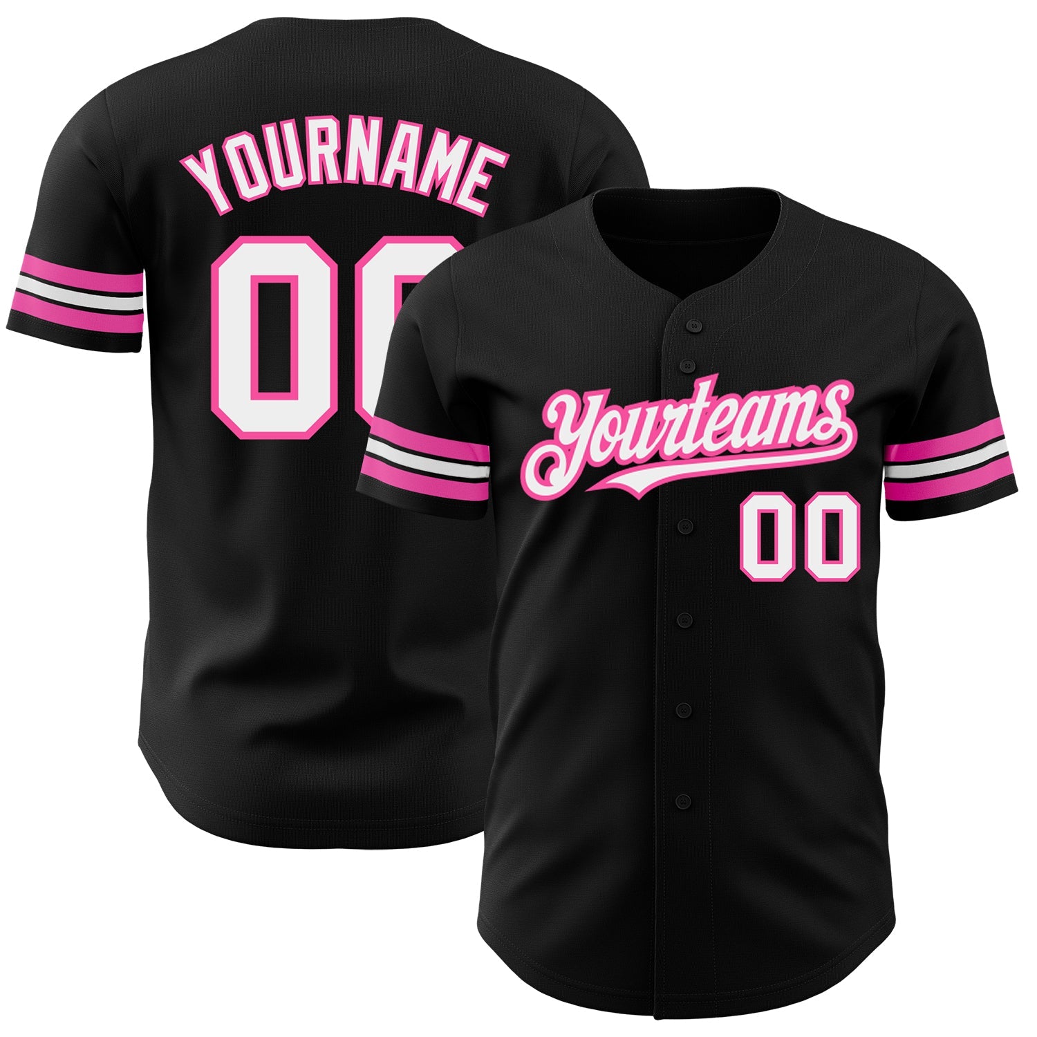 Custom Black White-Pink Authentic Baseball Jersey - Main View