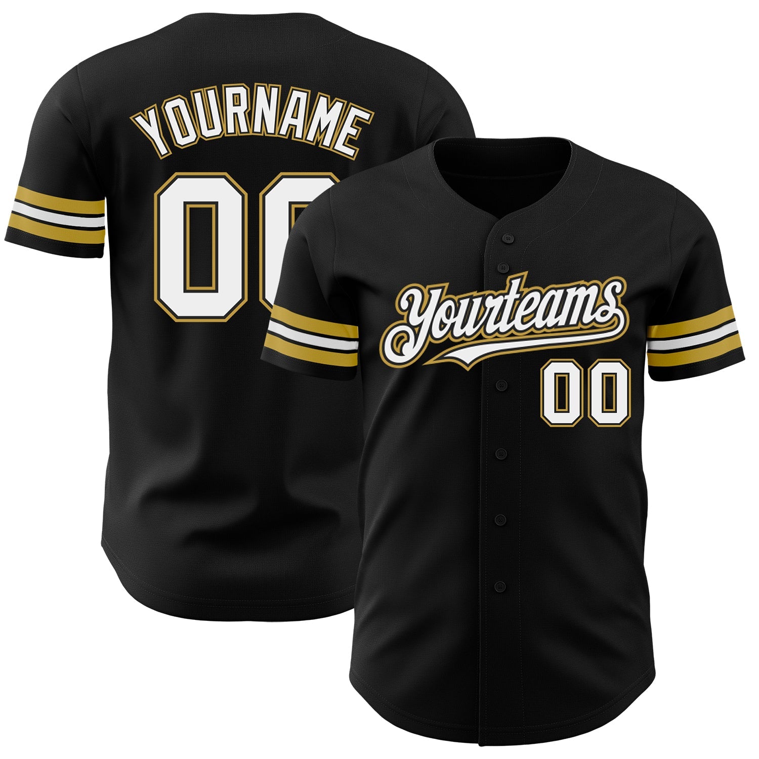 Custom Black White-Old Gold Authentic Baseball Jersey - Main View