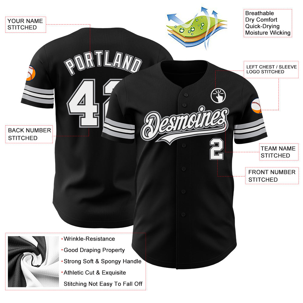 Custom Black White-Gray Authentic Baseball Jersey view 3