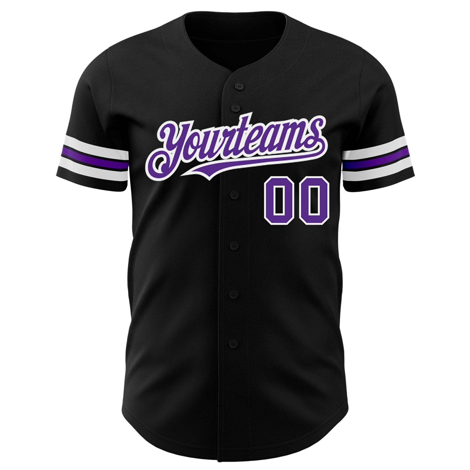 Custom Black Purple=White Authentic Baseball Jersey view 2